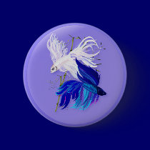 Blue 'n' White Siamese Fighting Fish  Buttons buttons