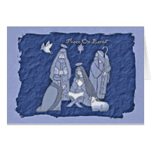 Blue Nativity Scene Greeting Card