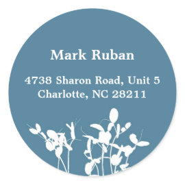 Blue nature leaf plant custom name address label round sticker