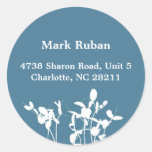 Blue nature leaf plant custom name address label round sticker