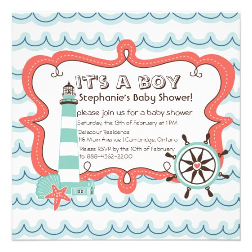 Blue Nautical It's a Boy Baby Shower Invitation