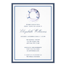 Blue Nautical Life Ring Bridal Shower Custom Announcements