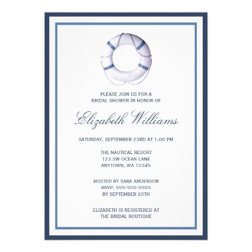 Blue Nautical Life Ring Bridal Shower Custom Announcements