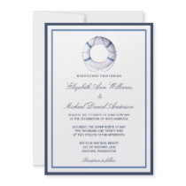 Blue Nautical Life Ring Wedding Invitations