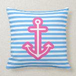 Blue Nautical Pink Anchor Pillow