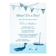 Blue nautical sailboat baby boy shower invitation