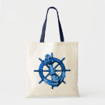 Blue Nautical Ships Wheel And Anchor Canvas Bag