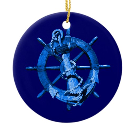 blue nautical ships wheel and anchor double sided ceramic blue nautical ships wheel and anchor double sided ceramic