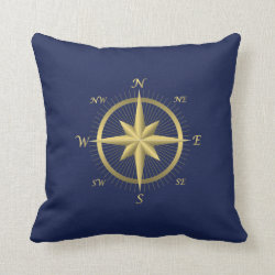 Blue Nautical Wedding Pillows Gold Compass Throw Pillow