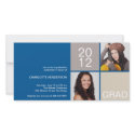 Blue navy modern block class of grad announcement photocard