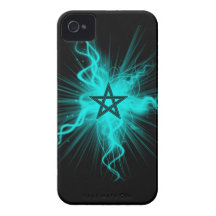 Blue Neon Glowing Pentagram - Pagan Symbol iPhone 4 Case-Mate Case