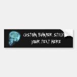 Blue Neon Side View X-ray Skull on Black Bumper Sticker