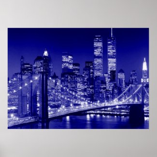 Blue New York City Night Poster