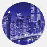 Blue New York City Night Round Sticker
