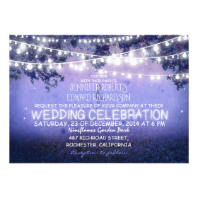 blue night & garden lights rustic wedding personalized invitation