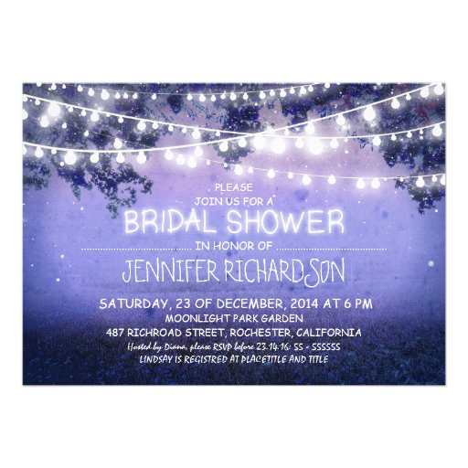 blue night lights bridal shower invitations