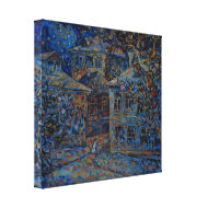 Blue Night White Dog Wrapped Canvas wrappedcanvas