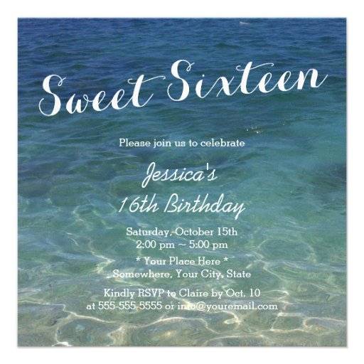 Blue Ocean Beach Theme Sweet Sixteen Custom Invitation