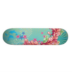 Blue ocean swirls design girls skateboard