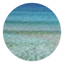 Blue Ocean Water Over White Sand Round Stickers
