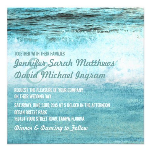 Blue Ocean Waves Beach Wedding Invitations
