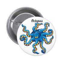 Blue Octopus pin buttons