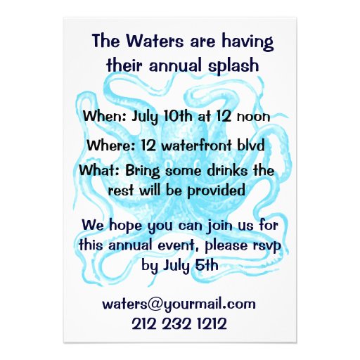 Blue Octopus Pool Party Invites