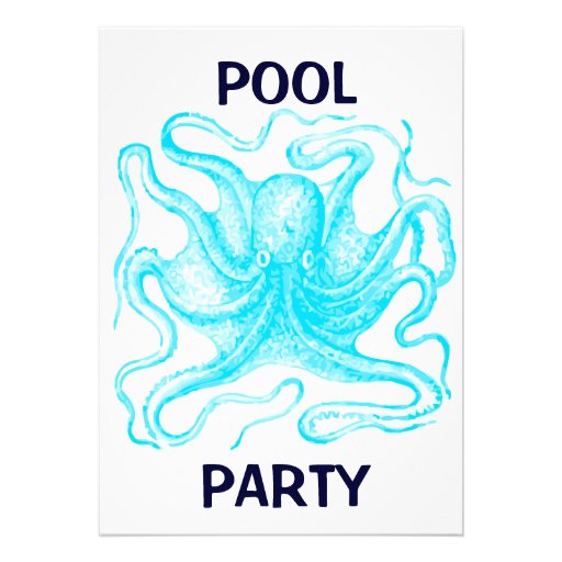 Blue Octopus Pool Party Invites (front side)