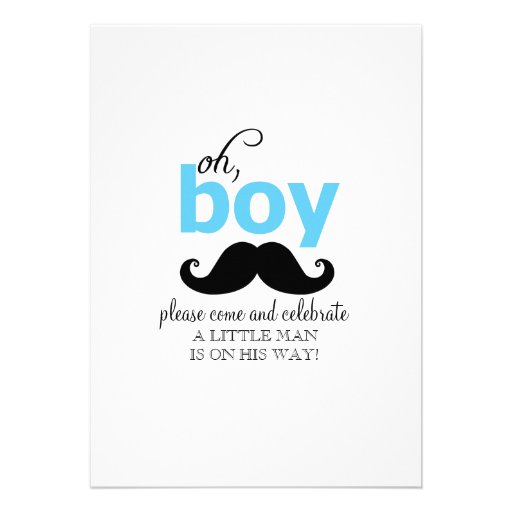 Blue Oh It's a Boy Mustache Baby Shower Invitation