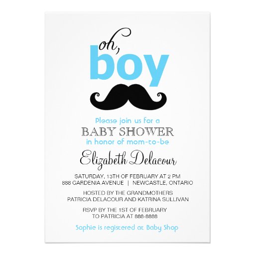 Blue Oh It's a Boy Mustache Baby Shower Invitation