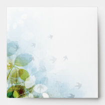 Blue olive green foliage birds wedding envelope