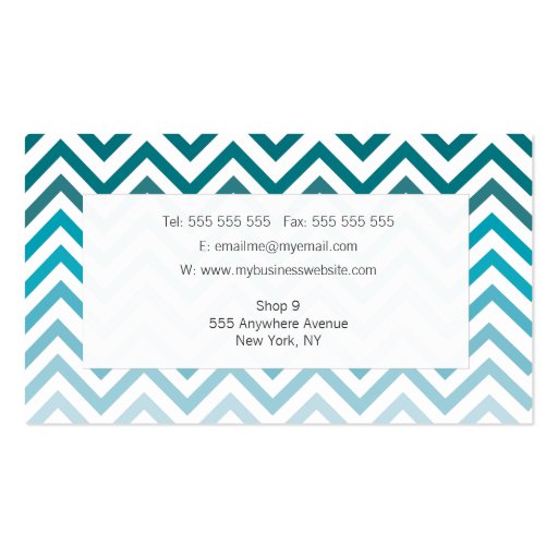blue Ombre Chevron Beautician Fashion Template Business Cards (back side)