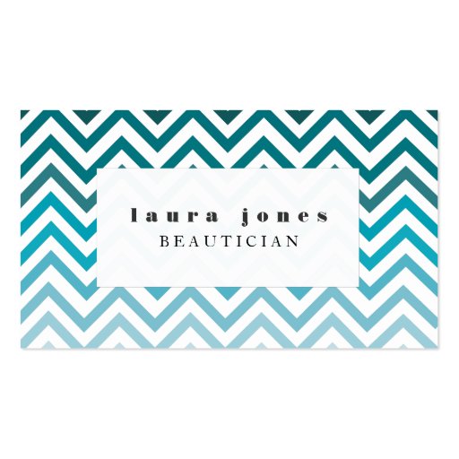 blue Ombre Chevron Beautician Fashion Template Business Cards (front side)