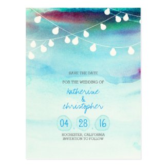 blue ombre watercolor beach save the date