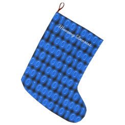 Blue on Black Binary Code Large Christmas Stocking