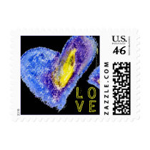 Blue on Black Love Heart Square Small Postage postage