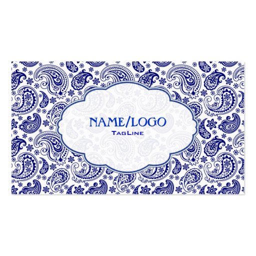 Blue On White Retro Paisley PatternDesign Business Card (front side)