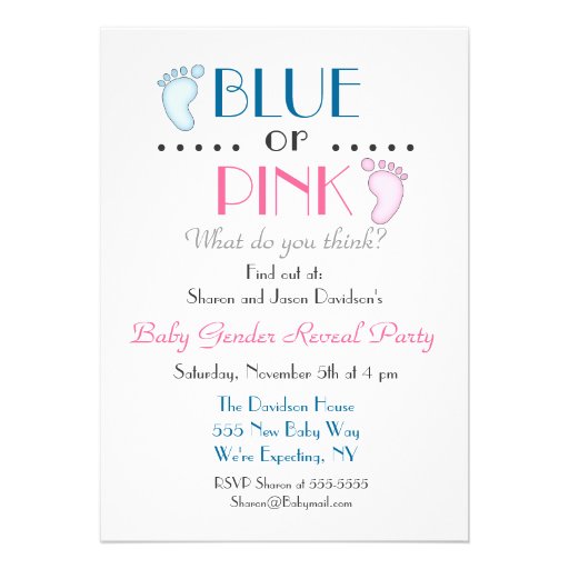 Blue or Pink Baby Feet Gender Reveal Invitation (front side)