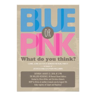 Blue or Pink Baby Gender Reveal Party Invitation