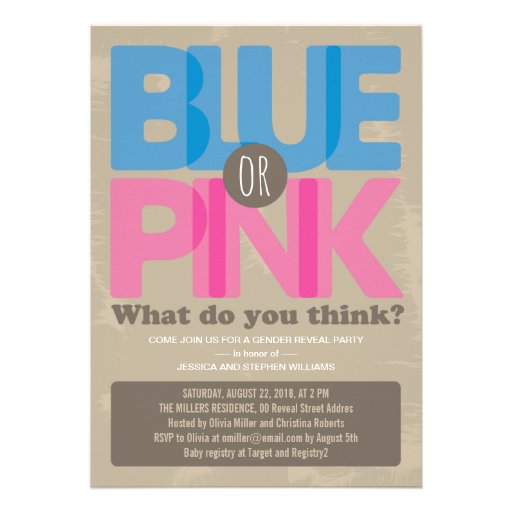 Blue or Pink Baby Gender Reveal Party Invitation