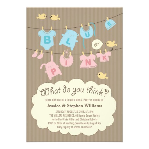Blue or Pink Baby Gender Reveal Party Invite (front side)