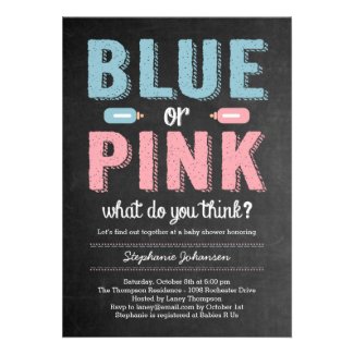 Blue or Pink Gender Reveal Baby Shower Invitation Personalized Invites