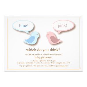 Blue or PInk Little Birds Gender Reveal Party Personalized Invite