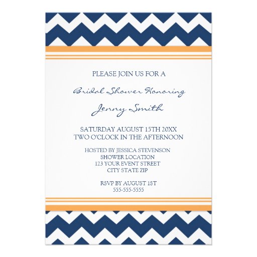 Blue Orange Bridal Shower Invitation Cards