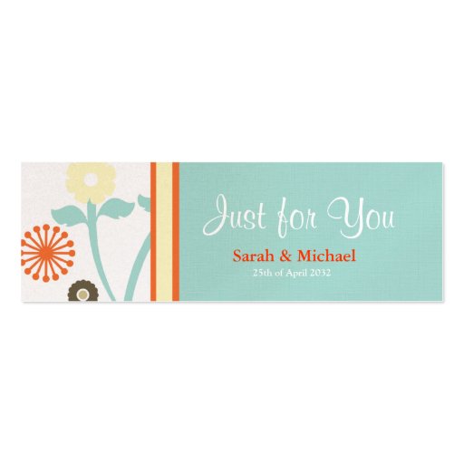 Blue & Orange floral Wedding favor Gift tag 2 Business Card Template (front side)