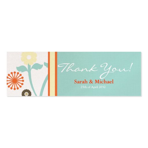 Blue & Orange floral Wedding favor Gift tag Business Card Template (back side)