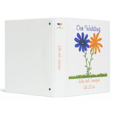 Blue & Orange Flowers Wedding Keepsake Binders by Cherylsart
