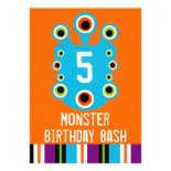Blue Orange Monster Eyes Birthday Party Invitation