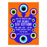 Blue Orange Monster Eyes Birthday Party Invitation