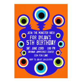 Blue Orange Monster Eyes Birthday Party Invitation